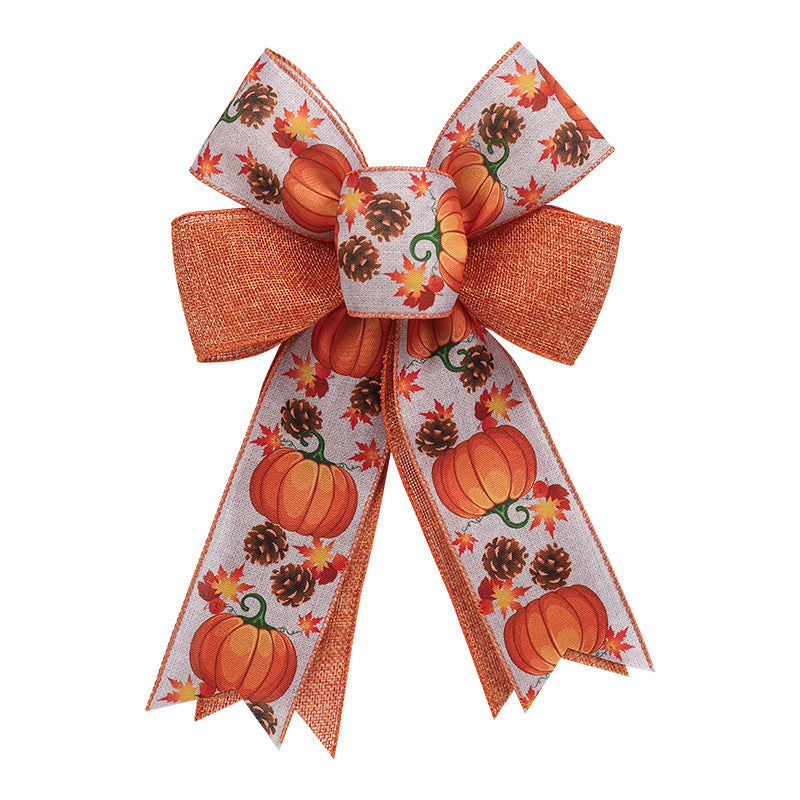 HKM-103507 Autumn Harvest Pumpkin Garland with Bowknot for Door Decoration