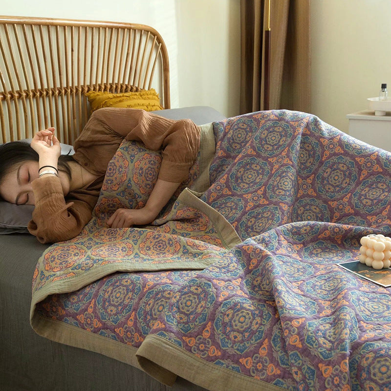 HKM-103507 Pure Cotton Multi-Functional Three-Layer Yarn Summer Quilt and Pillowcase Set - Available in Multiple Sizes