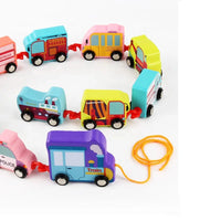 HKM-103507 Wooden Pull Line Train Toy Cars Set for Kids, 20-Piece Educational Construction Toy, Ages 2-7