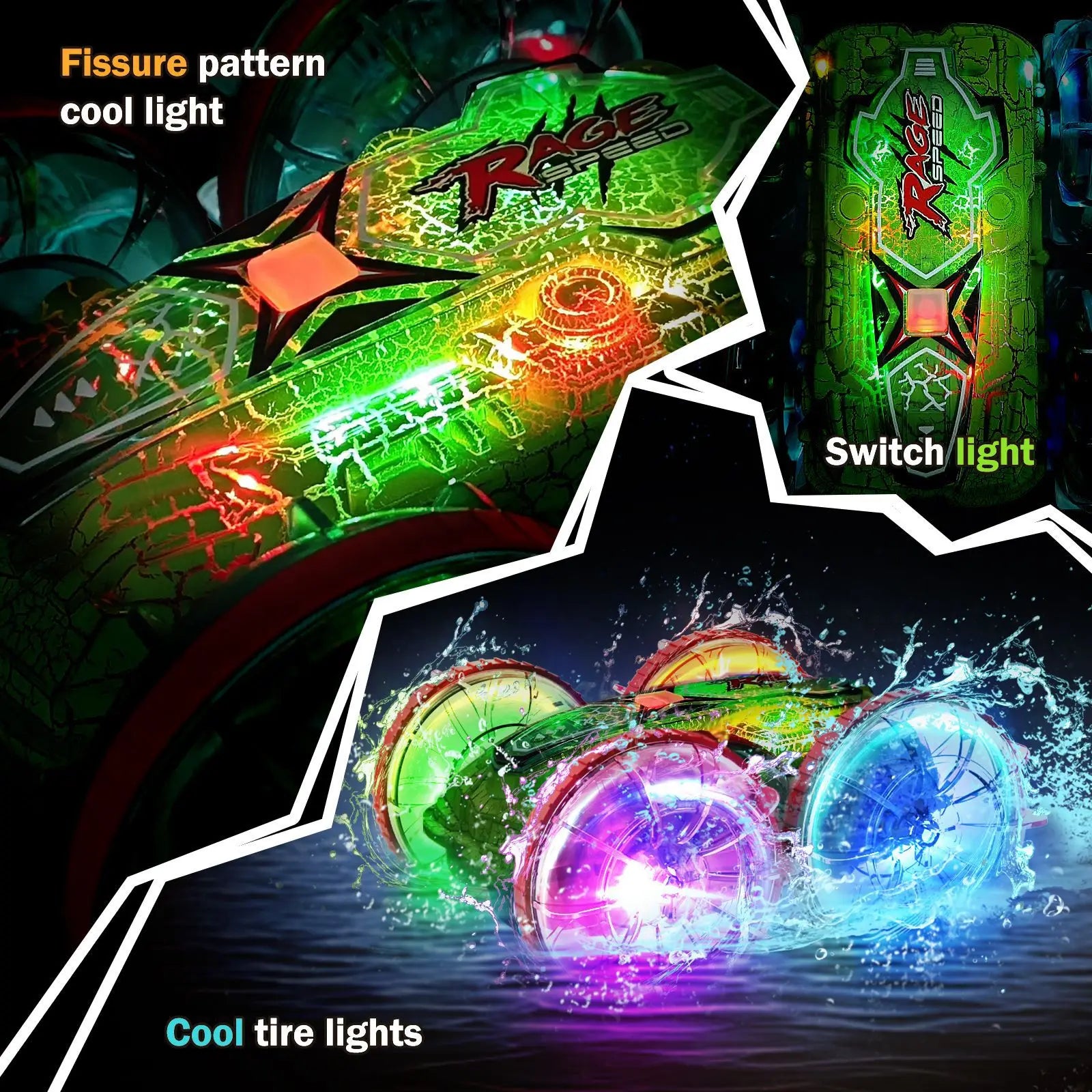 HKM-103699 Colorful 2.4G Amphibious Double-Sided Stunt Car with Four-Wheel Drive and Remote Control for Indoor/Outdoor Fun