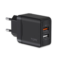 HKM-103891 Dual USB Quick Charge 3.0 18W Travel Charger for Mobile Phones and Tablets