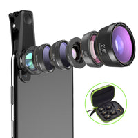 HKM-104083 6 in 1 Universal Mobile Phone Camera Lens Kit with Fisheye, Wide Angle, Macro, Telephoto, CPL, and Star Filters