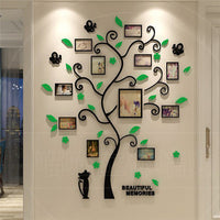 HKM-104787 Family Tree Photo Frame Wall Sticker with 10 4-Inch Frames and 1 6-Inch Frame, Black Acrylic Design, 82.4 x 100 CM