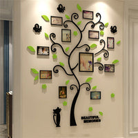 HKM-104787 Family Tree Photo Frame Wall Sticker with 10 4-Inch Frames and 1 6-Inch Frame, Black Acrylic Design, 82.4 x 100 CM