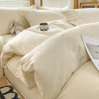 HKM-104851 Cotton White Quilt Cover Set - Modern Three-Piece Bedding for 0.9m and 1.2m Beds