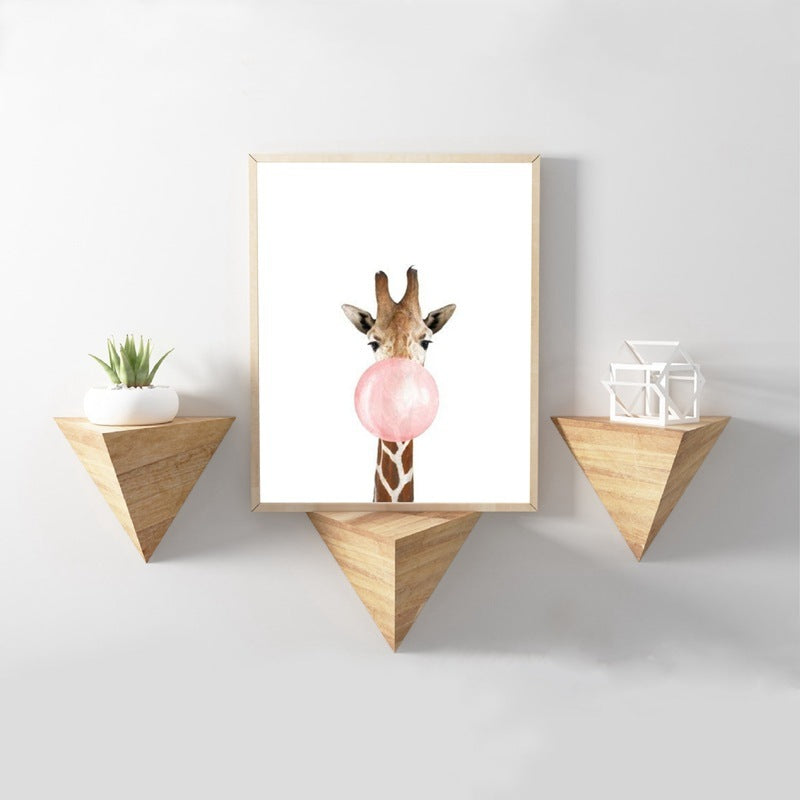 HKM-104851 Elephant Blowing Bubbles Cartoon Style Frameless Canvas Art for Children's Room