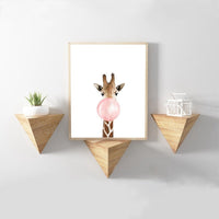 HKM-104851 Elephant Blowing Bubbles Cartoon Style Frameless Canvas Art for Children's Room
