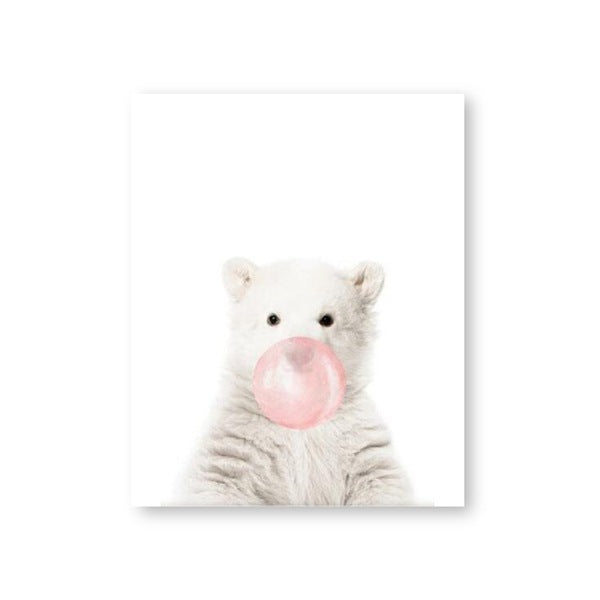 HKM-104851 Elephant Blowing Bubbles Cartoon Style Frameless Canvas Art for Children's Room