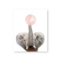 HKM-104851 Elephant Blowing Bubbles Cartoon Style Frameless Canvas Art for Children's Room