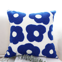 HKM-104915 Embroidered Square Pillow Cover with Blue Flower Pattern