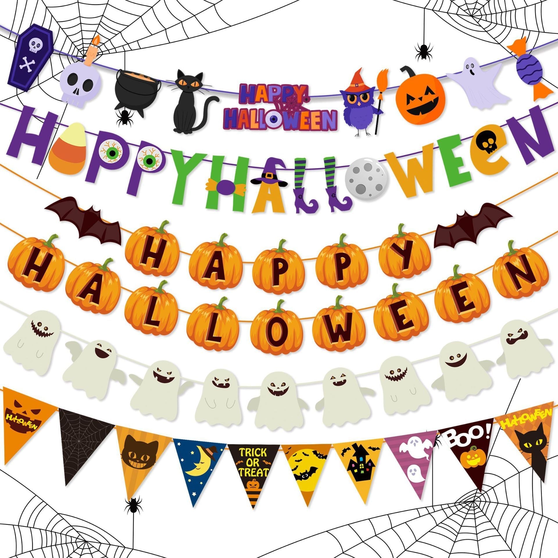 HKM-104979 Halloween Pumpkin Triangle Banner Flag for Festive Party Decorations