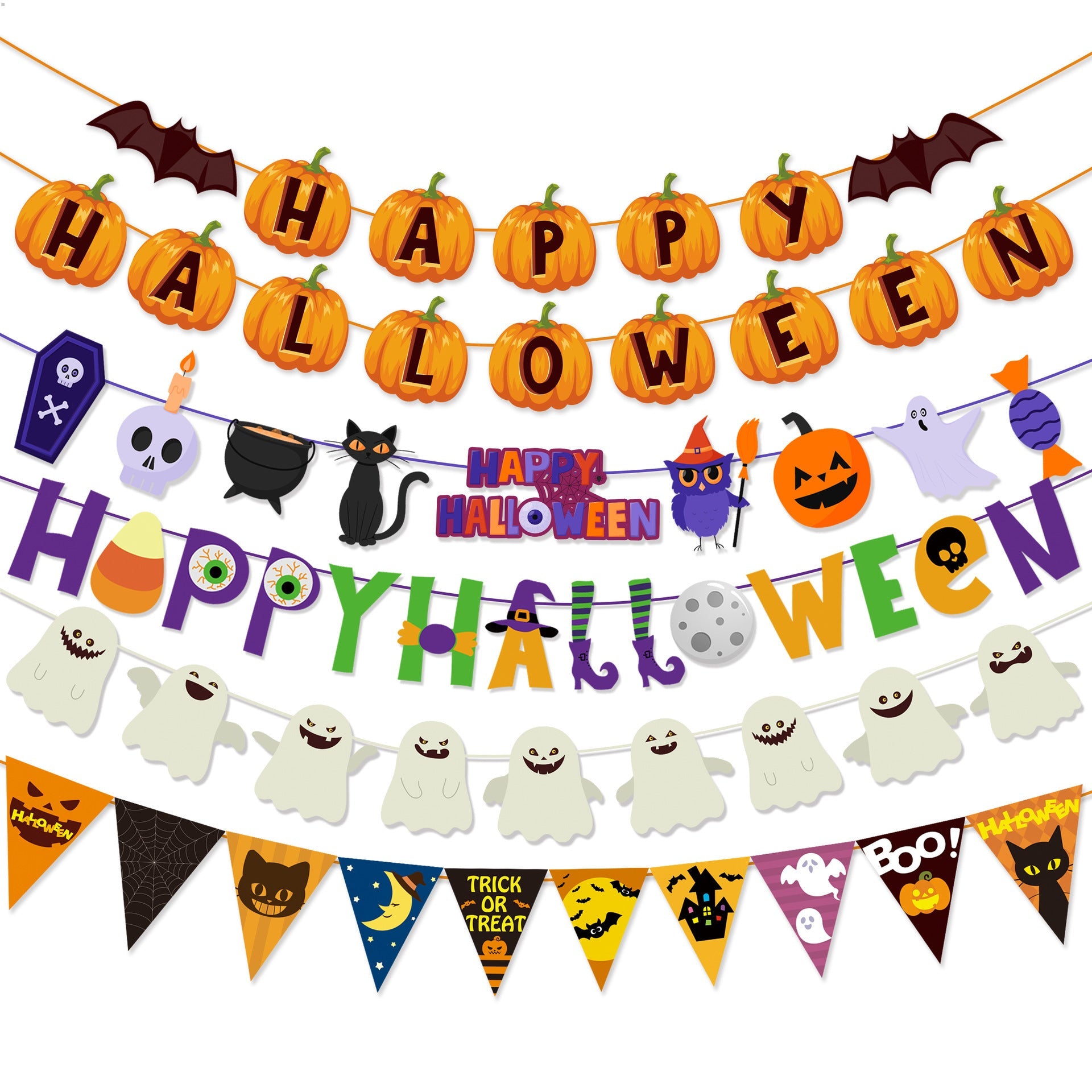 HKM-104979 Halloween Pumpkin Triangle Banner Flag for Festive Party Decorations