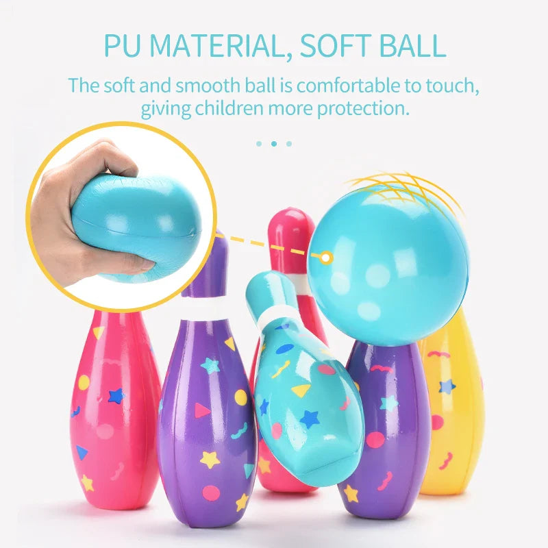 HKM-105107 Soft PU Bowling Ball Play Set with Skittles Pins for Outdoor Fun - Ages 3+