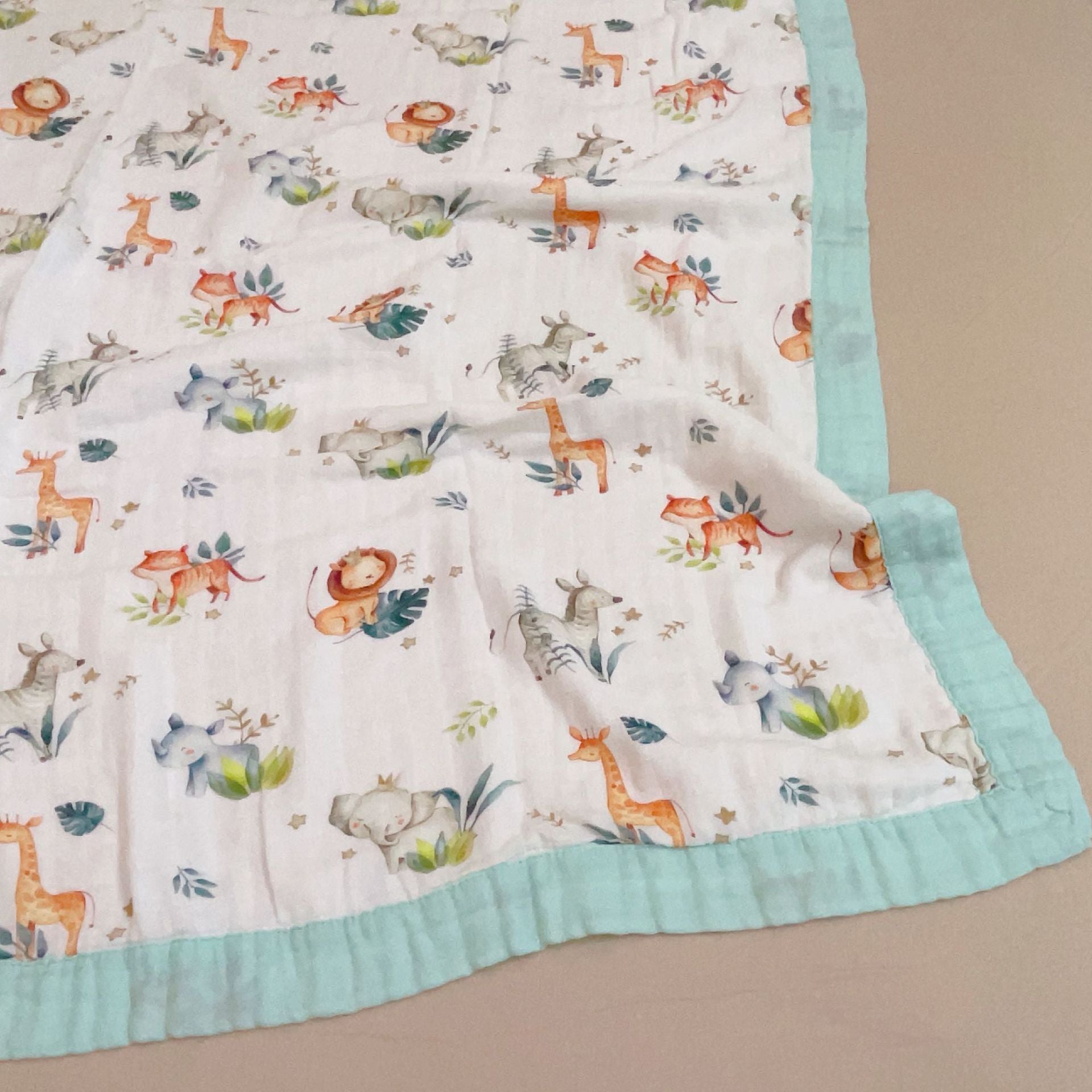 HKM-105171 Bamboo Cotton Four-Layer Summer Blanket for Kids, Fun Animal and Nature Designs, 150 x 200cm