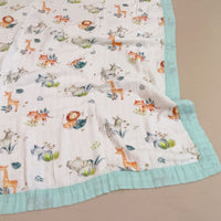 HKM-105171 Bamboo Cotton Four-Layer Summer Blanket for Kids, Fun Animal and Nature Designs, 150 x 200cm