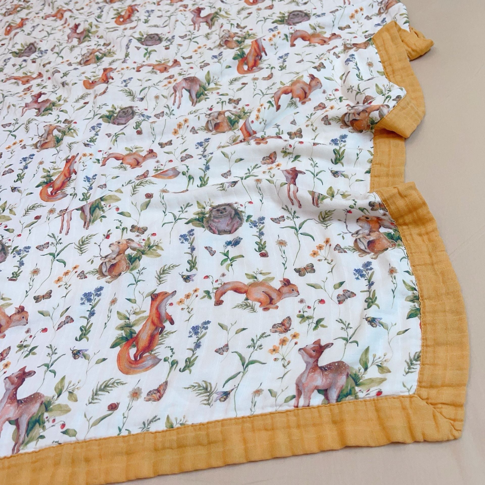 HKM-105171 Bamboo Cotton Four-Layer Summer Blanket for Kids, Fun Animal and Nature Designs, 150 x 200cm
