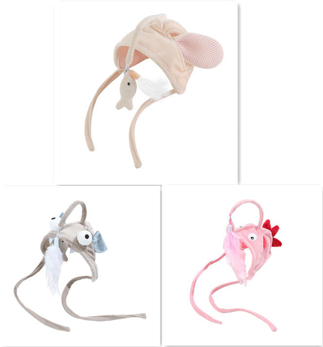 HKM-105299 Interactive Adjustable Cat Toy Stick with Head-Mounted Teaser for Playful Pets