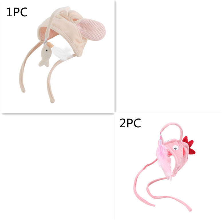 HKM-105299 Interactive Adjustable Cat Toy Stick with Head-Mounted Teaser for Playful Pets
