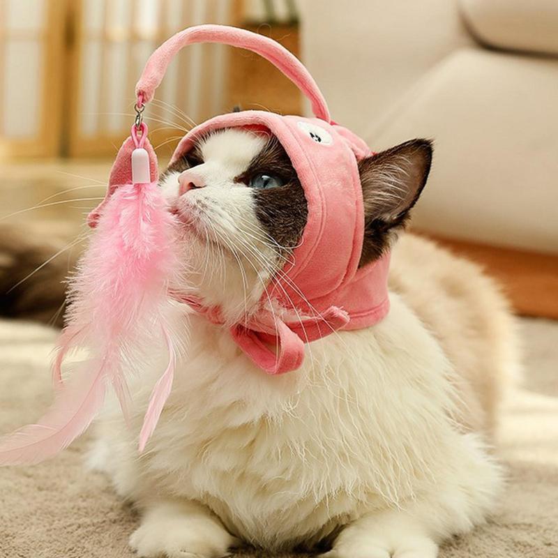 HKM-105299 Interactive Adjustable Cat Toy Stick with Head-Mounted Teaser for Playful Pets