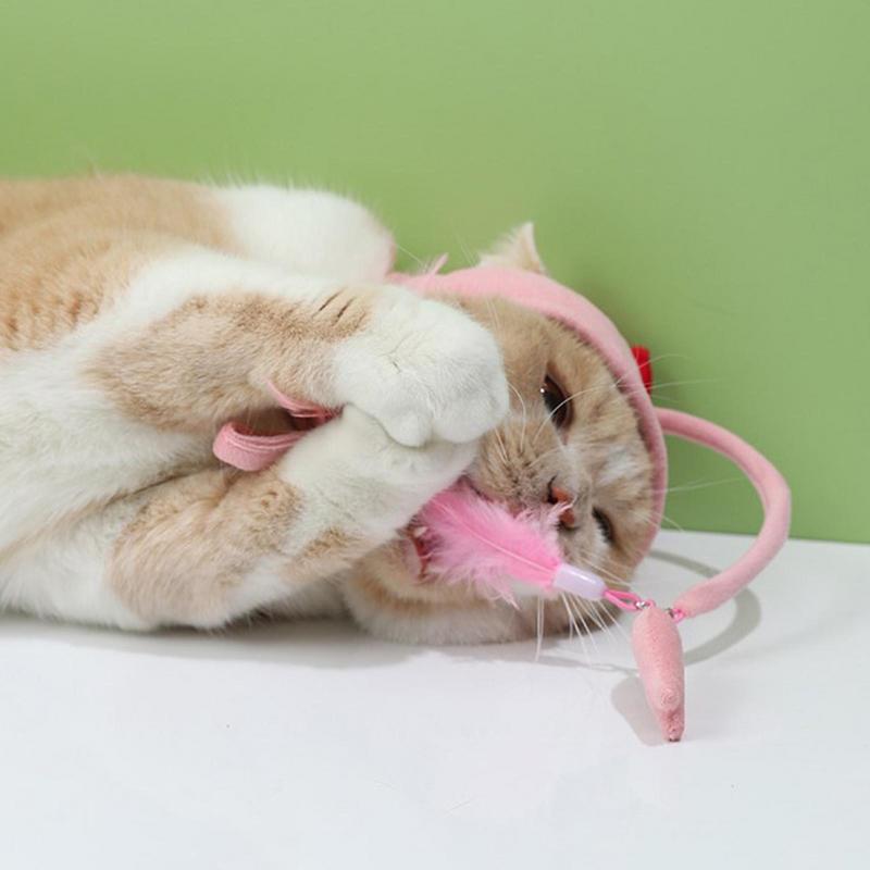HKM-105299 Interactive Adjustable Cat Toy Stick with Head-Mounted Teaser for Playful Pets