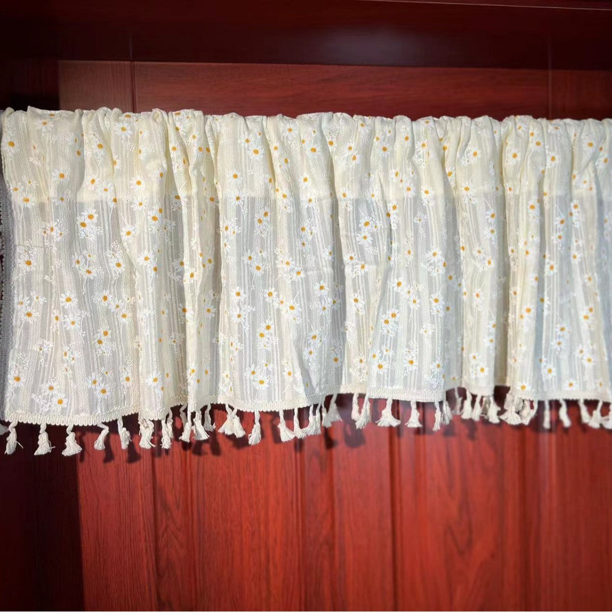 HKM-105555 Lilac and Daisy Tassel Short Kitchen Curtain for Semi-Sunshade Windows