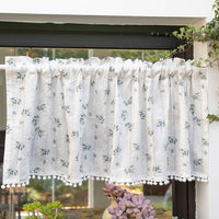 HKM-105555 Lilac and Daisy Tassel Short Kitchen Curtain for Semi-Sunshade Windows