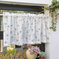 HKM-105555 Lilac and Daisy Tassel Short Kitchen Curtain for Semi-Sunshade Windows