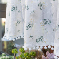 HKM-105555 Lilac and Daisy Tassel Short Kitchen Curtain for Semi-Sunshade Windows