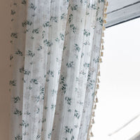 HKM-105555 Lilac and Daisy Tassel Short Kitchen Curtain for Semi-Sunshade Windows