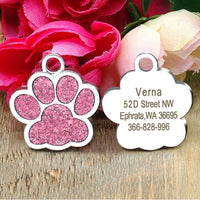 HKM-105875 Custom Glitter Zinc Alloy Dog Tag - Paw Shape, Anti-Lost with Lettering, Lightweight and Individually Packed