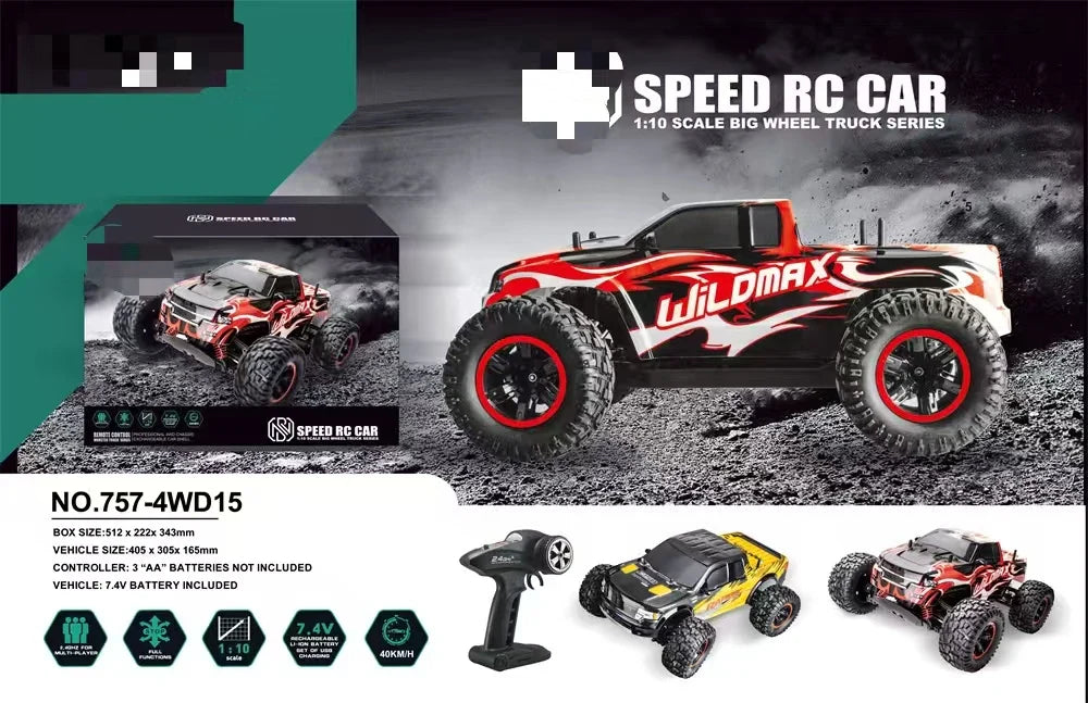 HKM-106003 1/10 Scale 2.4G Electric Four Wheel Drive Off Road Remote Control Car – Big Wheel Truck 40km/h