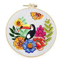 HKM-106003 Creative Three-Dimensional European Embroidery Material Package - Parrot and Flower Designs, Includes 20cm Bamboo Stretched Canvas