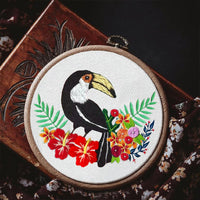 HKM-106003 Creative Three-Dimensional European Embroidery Material Package - Parrot and Flower Designs, Includes 20cm Bamboo Stretched Canvas