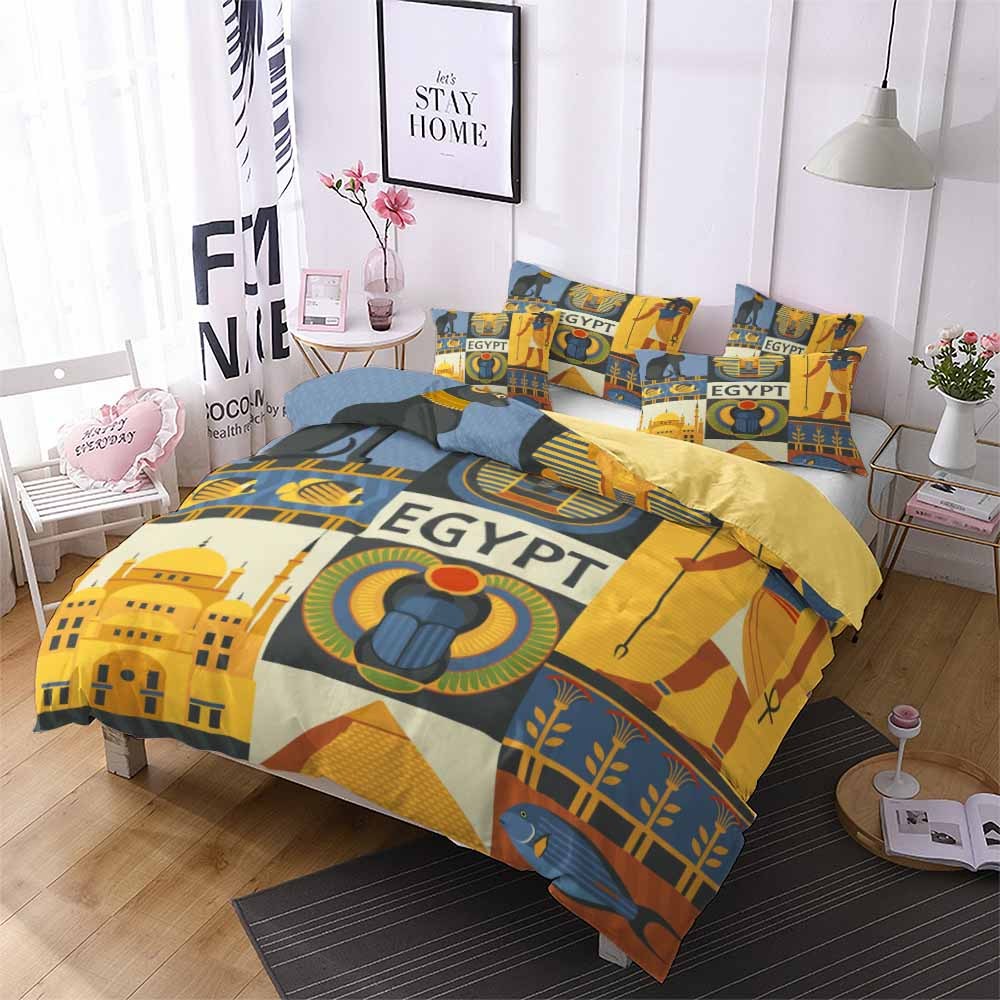 HKM-106003 Egyptian Culture Inspired 3D Bedding Set in Floral Design – Multiple Sizes Available