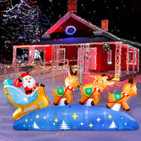 HKM-106195 9.5FT Inflatable Christmas Decorations with LED Lights - Santa Claus and Reindeer Sleigh for Outdoor Holiday Yard Decor