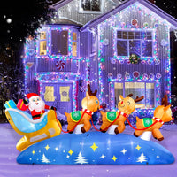 HKM-106195 9.5FT Inflatable Christmas Decorations with LED Lights - Santa Claus and Reindeer Sleigh for Outdoor Holiday Yard Decor