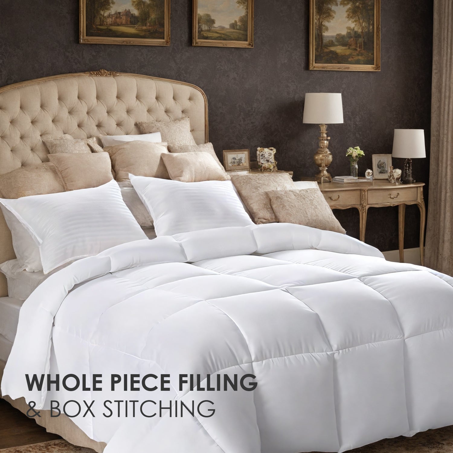 HKM-106323 Breathable White Plaid All-Season Quilt with Microfiber Filling, OKO-100 Certified