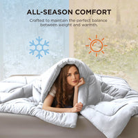 HKM-106323 Breathable White Plaid All-Season Quilt with Microfiber Filling, OKO-100 Certified