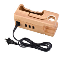 HKM-106515 Bamboo Phone Charging Station with 3-Port USB and Built-in Power Board for iPhone and Apple Watch