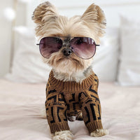 HKM-106579 Casual Brown Wool Sweater for Medium and Large Dogs with Letter Design