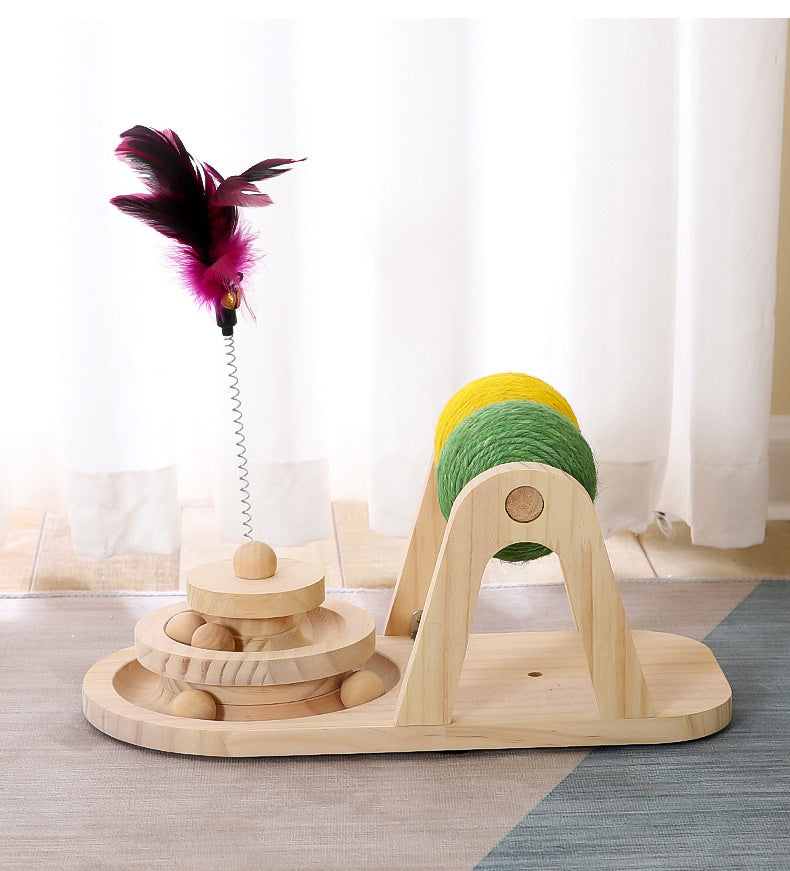 HKM-106771 Creative Solid Wood Turntable Sisal Ball Cat Toy