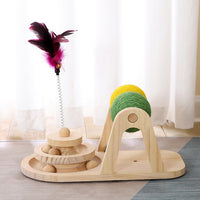 HKM-106771 Creative Solid Wood Turntable Sisal Ball Cat Toy