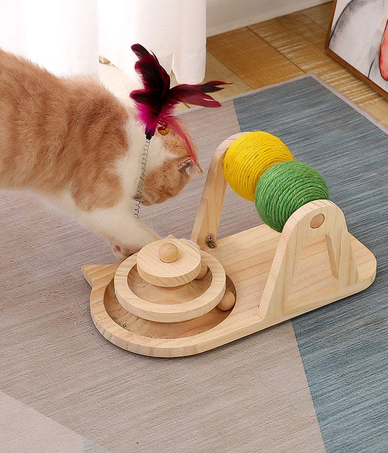 HKM-106771 Creative Solid Wood Turntable Sisal Ball Cat Toy