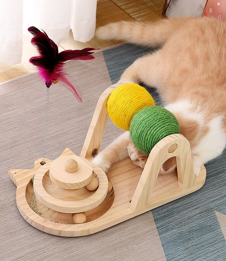 HKM-106771 Creative Solid Wood Turntable Sisal Ball Cat Toy
