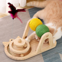 HKM-106771 Creative Solid Wood Turntable Sisal Ball Cat Toy