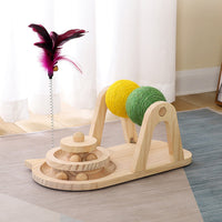 HKM-106771 Creative Solid Wood Turntable Sisal Ball Cat Toy