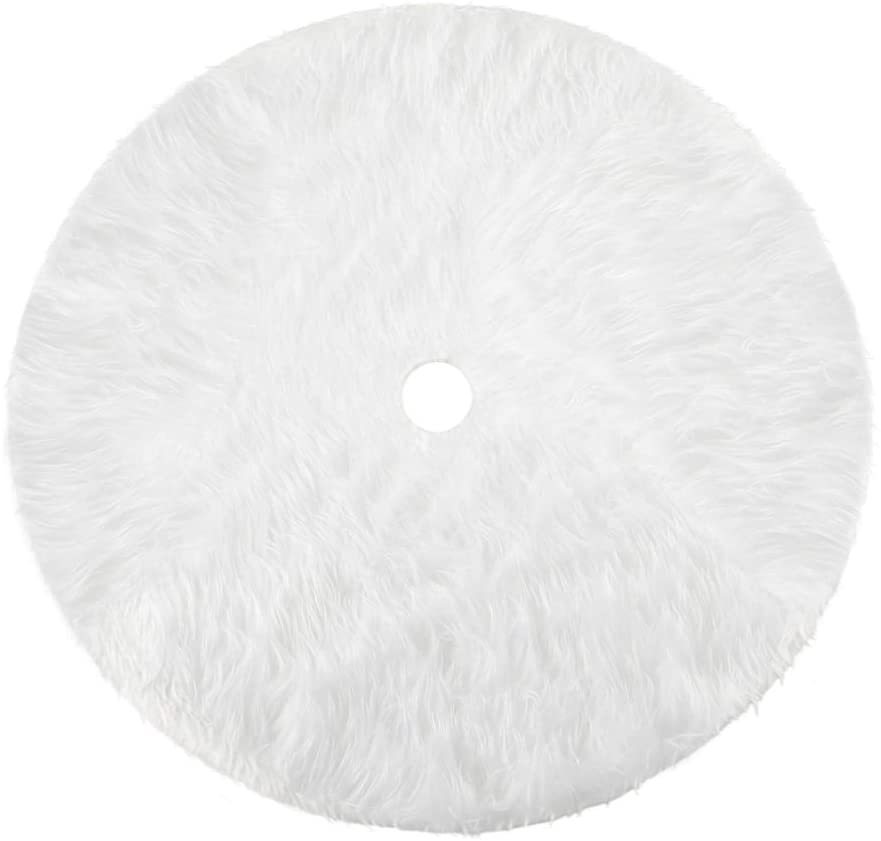 HKM-106771 Plush Faux Fur White Christmas Tree Skirt for Holiday Home Decor - Multiple Sizes Available