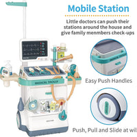 HKM-106835 26-Piece Medical Pretend Play Kit with Trolley Cart for Kids Ages 2-7