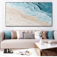 HKM-107091 Handmade Large Abstract Oil Painting of Blue and White Ocean Waves for Living Room Wall Decoration
