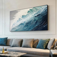 HKM-107091 Handmade Large Abstract Oil Painting of Blue and White Ocean Waves for Living Room Wall Decoration